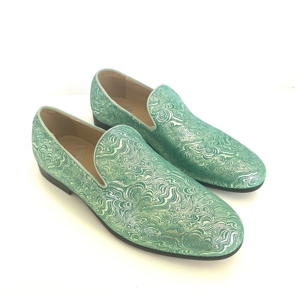 Royal Shoes Mint Green Gold Metallic Smokers Shoe Slipper Slip On Loafer Gaudy - Picture 9 of 14